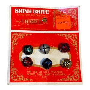 Vintage Shiny Brite Colored Jingle Bells Christmas Decorations On Card *New